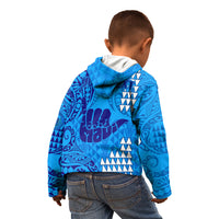 Personalised Strong Maui Kid Hoodie Good Living Hawaii with Shaka Sign Kakau Tribal Blue - Wonder Print Shop