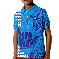 Personalised Strong Maui Kid Polo Shirt Good Living Hawaii with Shaka Sign Kakau Tribal Blue - Wonder Print Shop