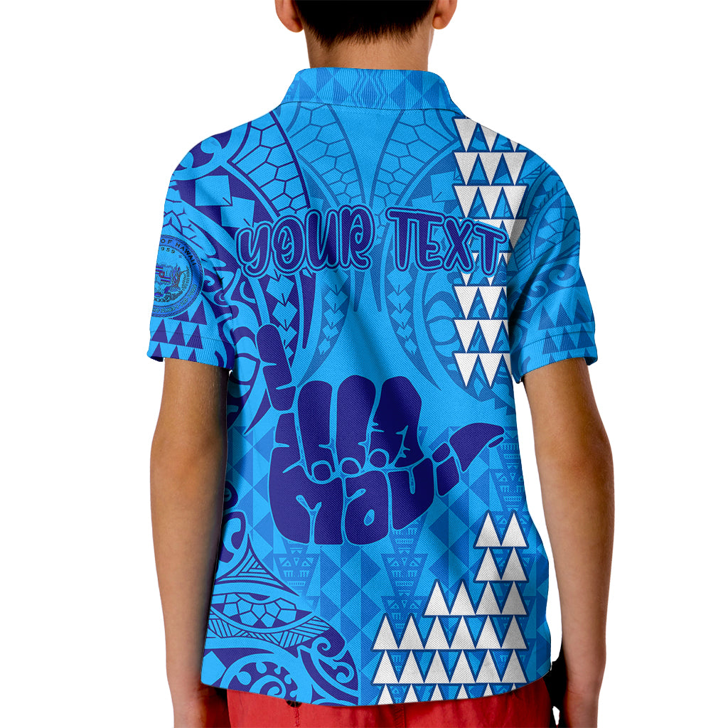 Personalised Strong Maui Kid Polo Shirt Good Living Hawaii with Shaka Sign Kakau Tribal Blue - Wonder Print Shop