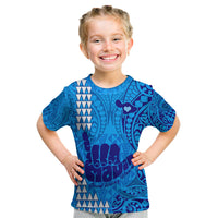 Personalised Strong Maui Kid T Shirt Good Living Hawaii with Shaka Sign Kakau Tribal Blue - Wonder Print Shop