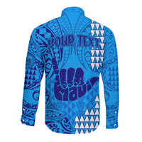 Personalised Strong Maui Long Sleeve Button Shirt Good Living Hawaii with Shaka Sign Kakau Tribal Blue - Wonder Print Shop