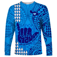 Personalised Strong Maui Long Sleeve Shirt Good Living Hawaii with Shaka Sign Kakau Tribal Blue - Wonder Print Shop