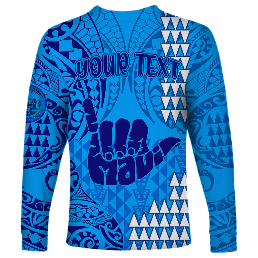 Personalised Strong Maui Long Sleeve Shirt Good Living Hawaii with Shaka Sign Kakau Tribal Blue - Wonder Print Shop