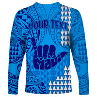 Personalised Strong Maui Long Sleeve Shirt Good Living Hawaii with Shaka Sign Kakau Tribal Blue - Wonder Print Shop