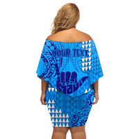 Personalised Strong Maui Off Shoulder Short Dress Good Living Hawaii with Shaka Sign Kakau Tribal Blue - Wonder Print Shop