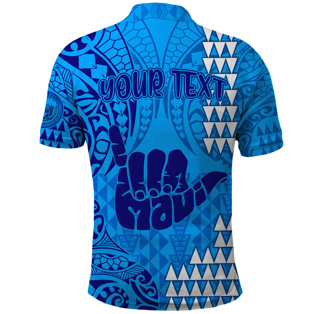 Personalised Strong Maui Polo Shirt Good Living Hawaii with Shaka Sign Kakau Tribal Blue - Wonder Print Shop