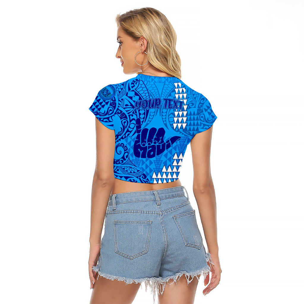 Personalised Strong Maui Raglan Cropped T Shirt Good Living Hawaii with Shaka Sign Kakau Tribal Blue - Wonder Print Shop