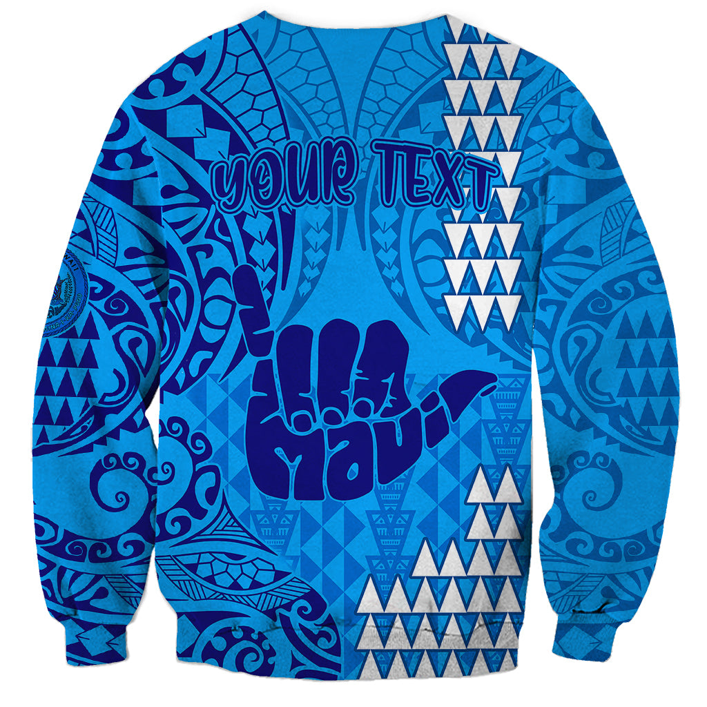 Personalised Strong Maui Sweatshirt Good Living Hawaii with Shaka Sign Kakau Tribal Blue - Wonder Print Shop