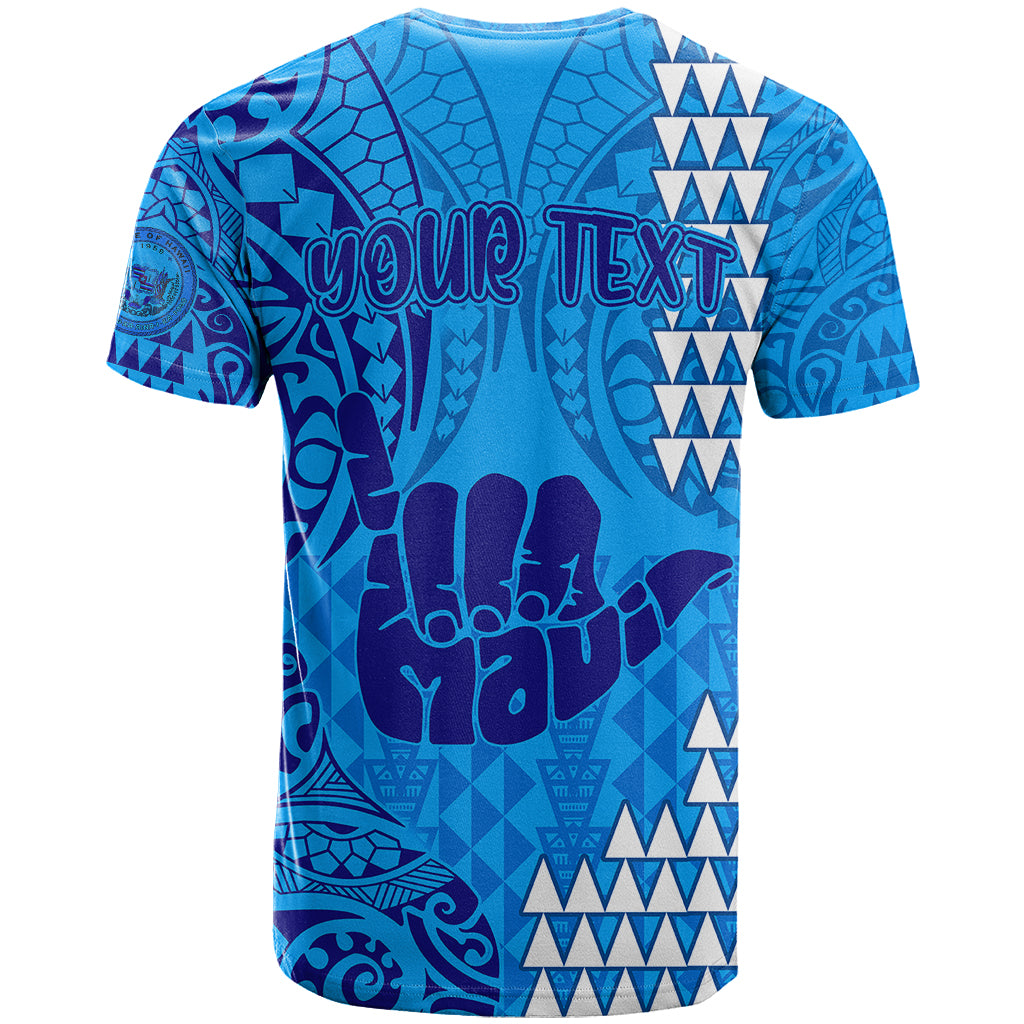 Personalised Strong Maui T Shirt Good Living Hawaii with Shaka Sign Kakau Tribal Blue - Wonder Print Shop