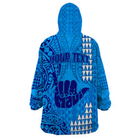 Personalised Strong Maui Wearable Blanket Hoodie Good Living Hawaii with Shaka Sign Kakau Tribal Blue - Wonder Print Shop