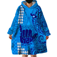 Personalised Strong Maui Wearable Blanket Hoodie Good Living Hawaii with Shaka Sign Kakau Tribal Blue - Wonder Print Shop