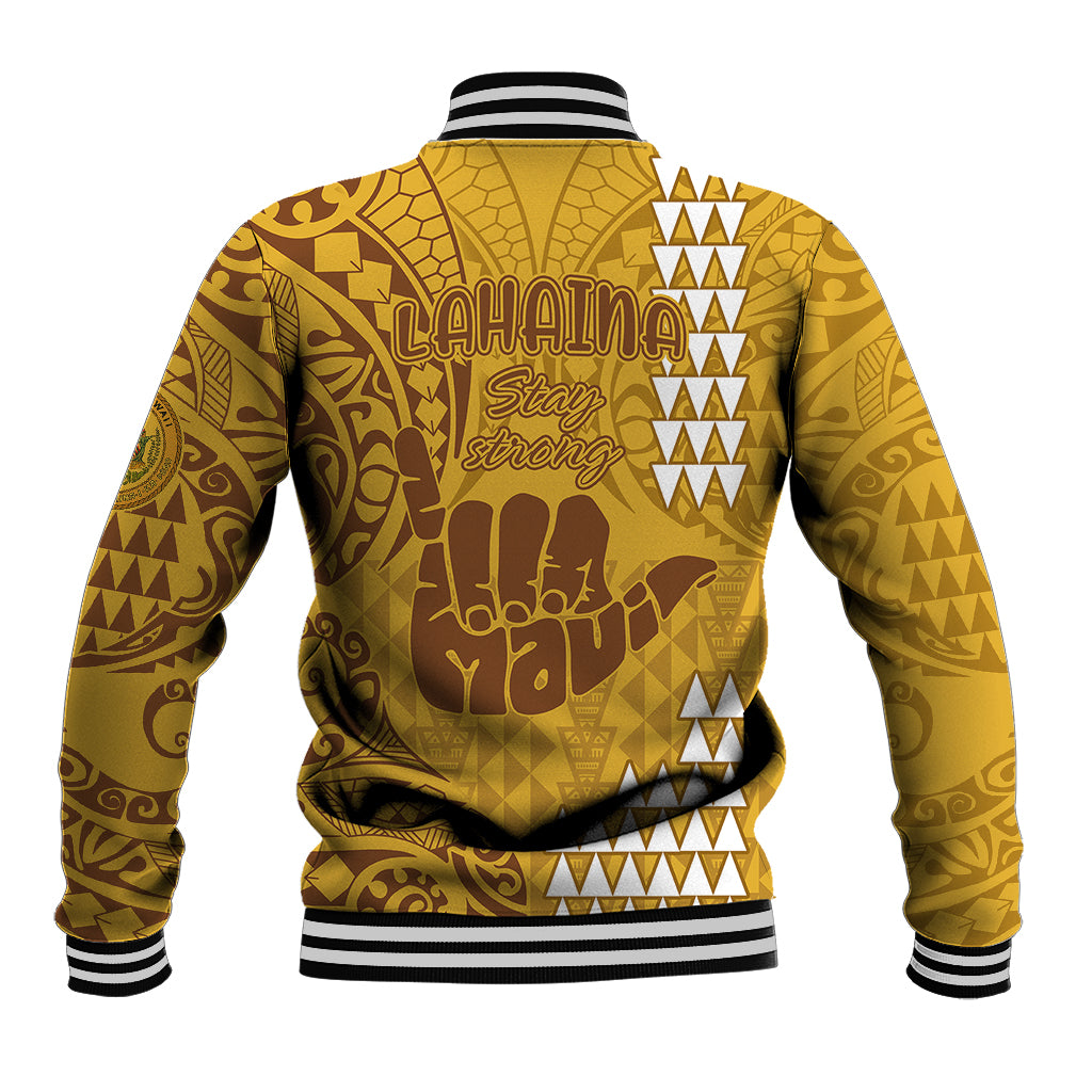 Strong Maui Baseball Jacket Good Living Hawaii with Shaka Sign Kakau Tribal Gold LT9 - Wonder Print Shop