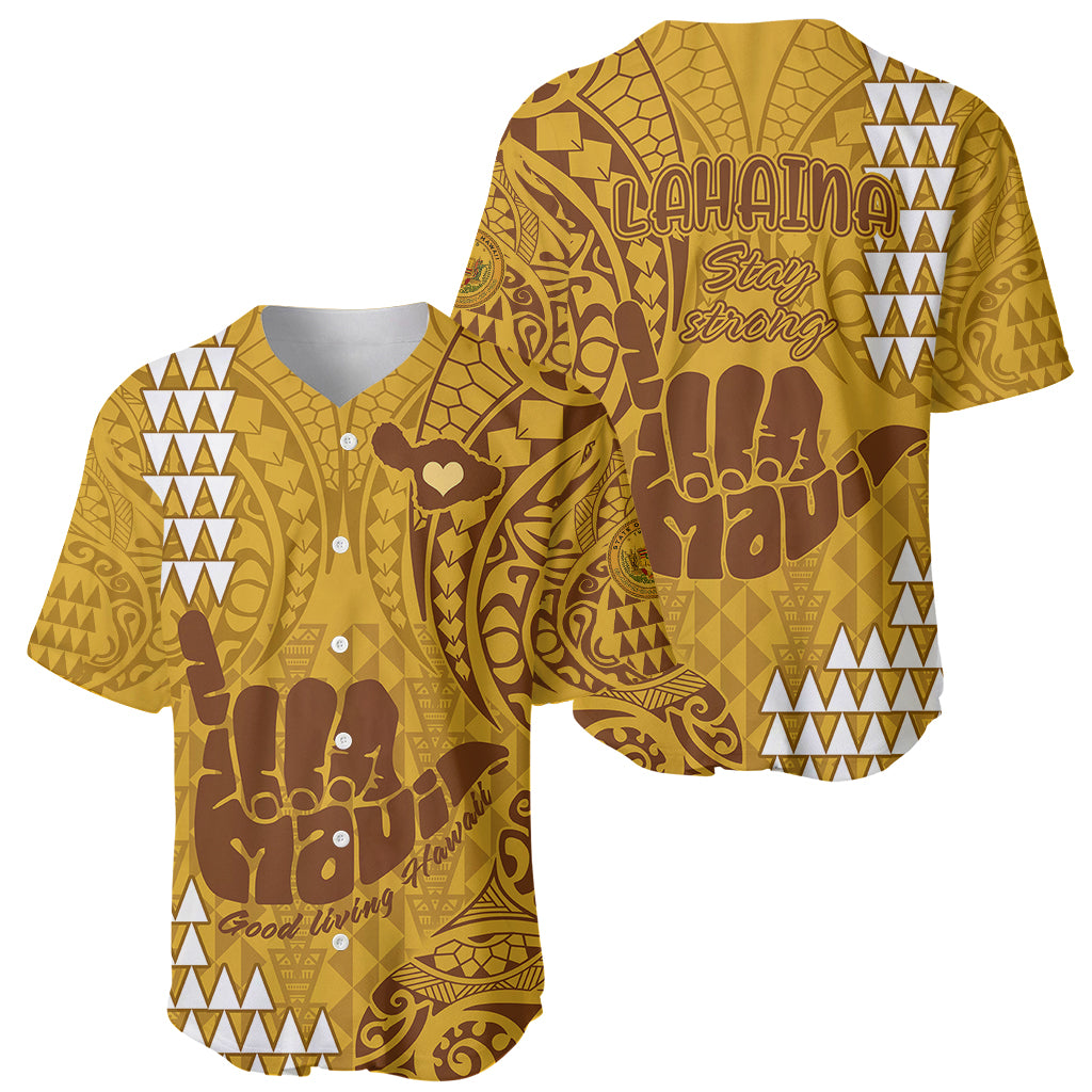 Strong Maui Baseball Jersey Good Living Hawaii with Shaka Sign Kakau Tribal Gold LT9 - Wonder Print Shop