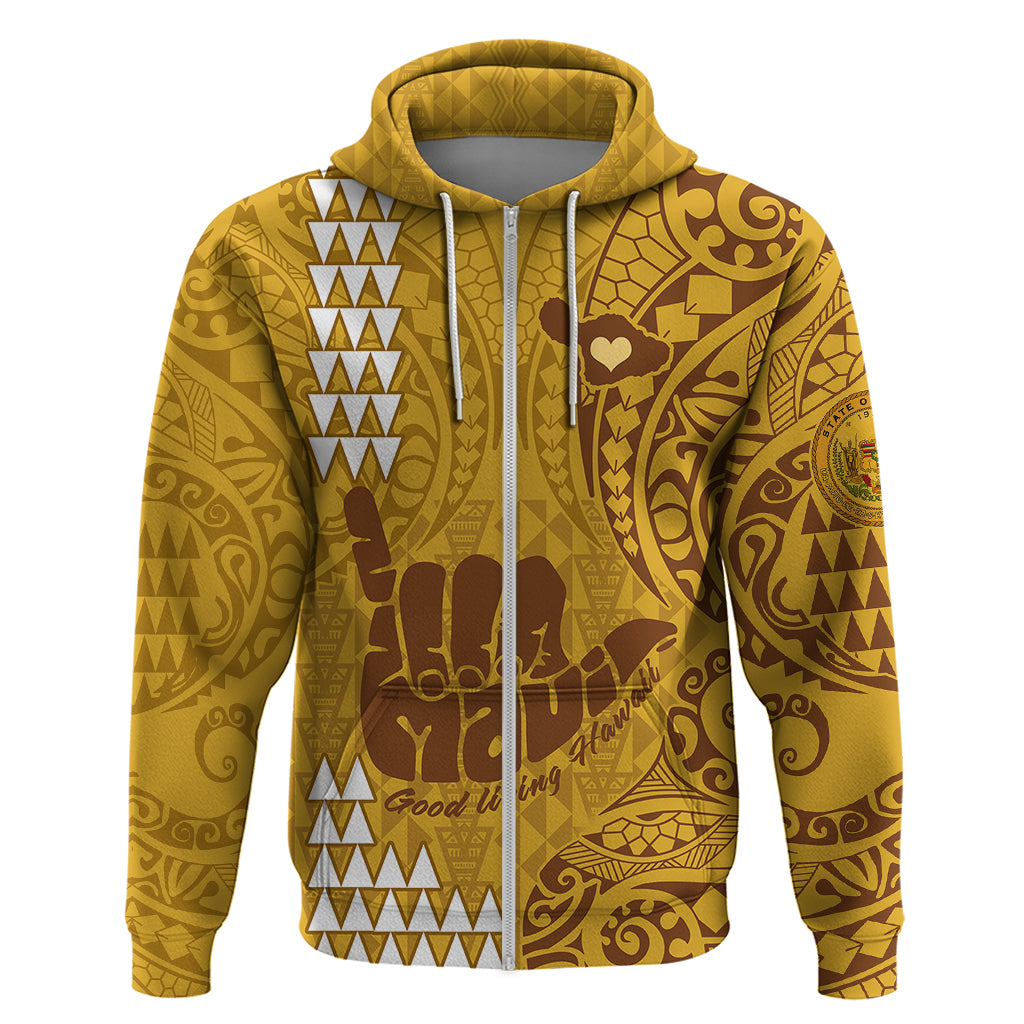 Strong Maui Hoodie Good Living Hawaii with Shaka Sign Kakau Tribal Gold - Wonder Print Shop