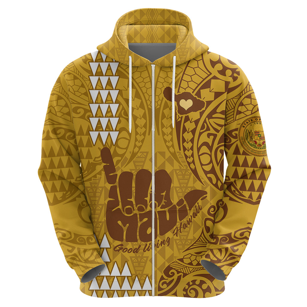 Strong Maui Hoodie Good Living Hawaii with Shaka Sign Kakau Tribal Gold - Wonder Print Shop