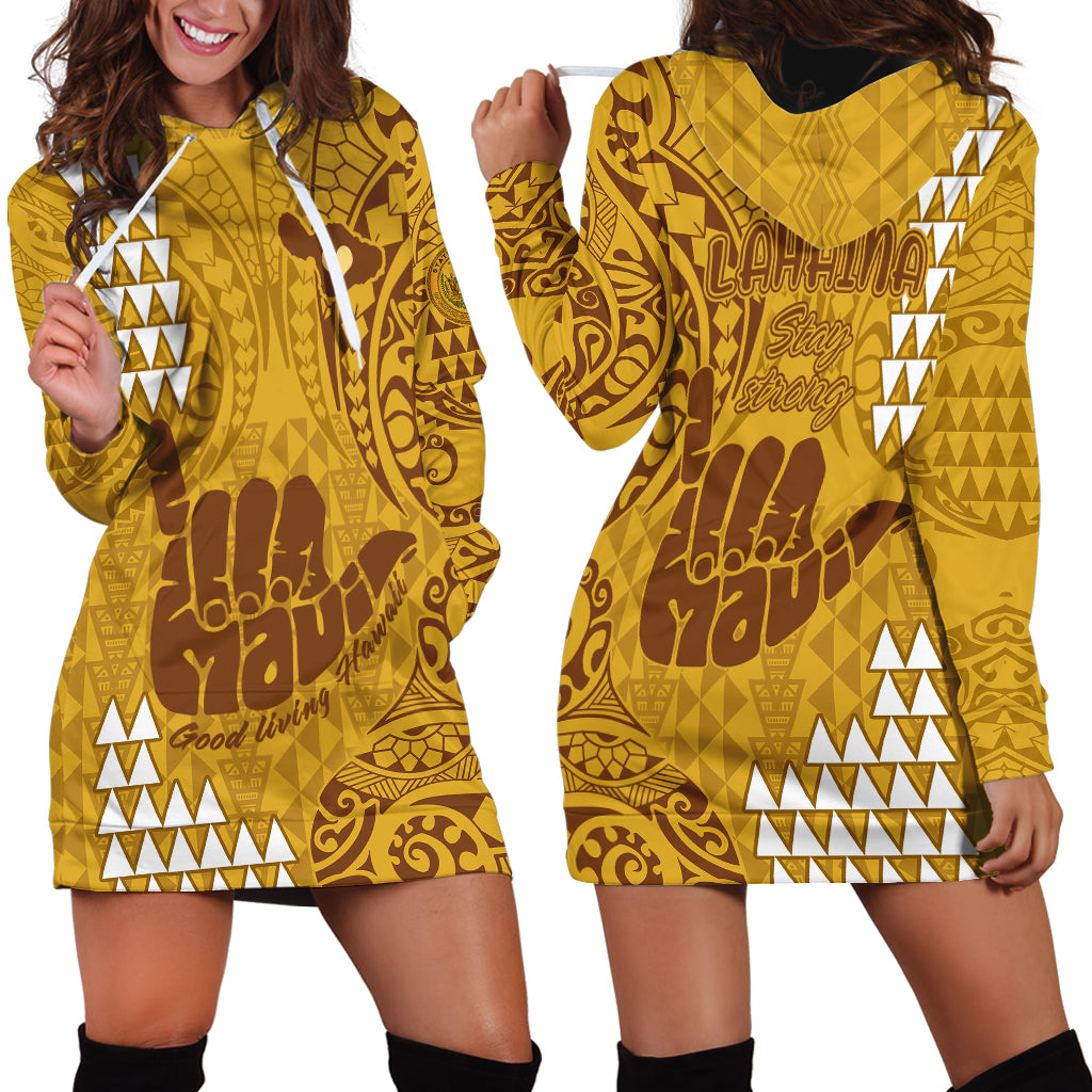Strong Maui Hoodie Dress Good Living Hawaii with Shaka Sign Kakau Tribal Gold - Wonder Print Shop