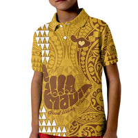 Strong Maui Kid Polo Shirt Good Living Hawaii with Shaka Sign Kakau Tribal Gold - Wonder Print Shop
