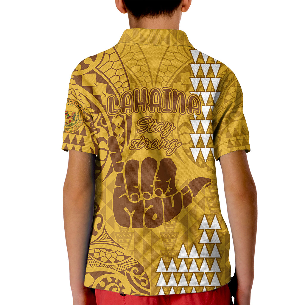 Strong Maui Kid Polo Shirt Good Living Hawaii with Shaka Sign Kakau Tribal Gold - Wonder Print Shop