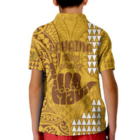 Strong Maui Kid Polo Shirt Good Living Hawaii with Shaka Sign Kakau Tribal Gold - Wonder Print Shop