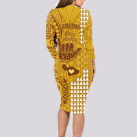 Strong Maui Long Sleeve Bodycon Dress Good Living Hawaii with Shaka Sign Kakau Tribal Gold - Wonder Print Shop