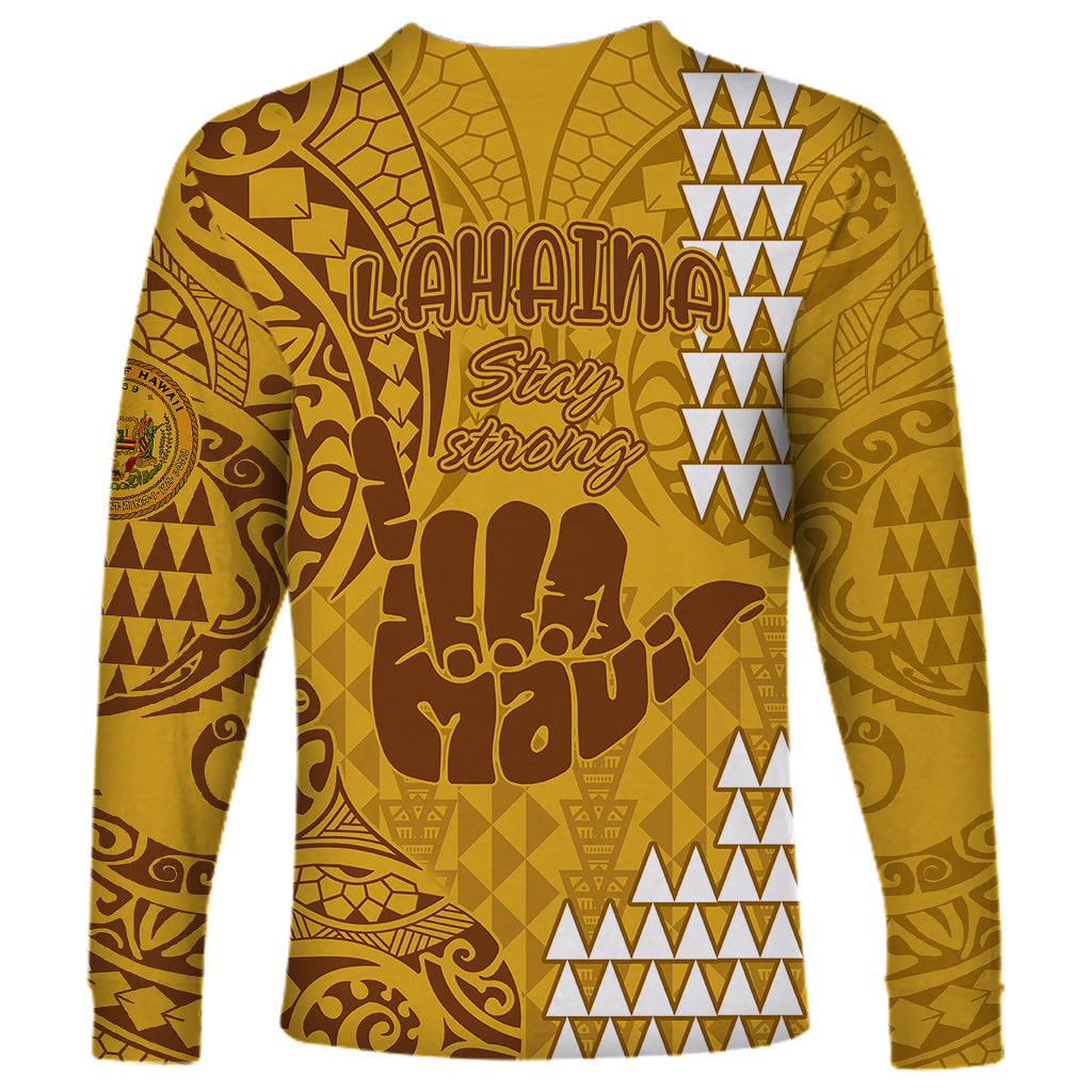 Strong Maui Long Sleeve Shirt Good Living Hawaii with Shaka Sign Kakau Tribal Gold - Wonder Print Shop