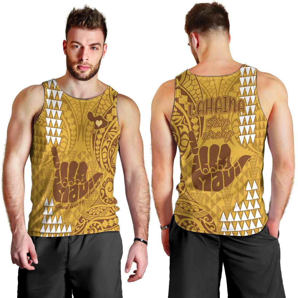 strong-maui-men-tank-top-good-living-hawaii-with-shaka-sign-kakau-tribal-gold