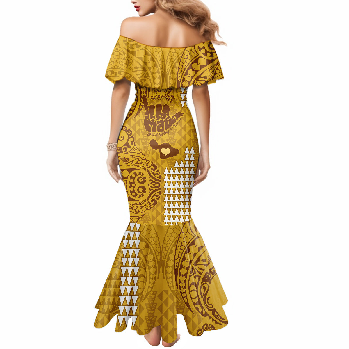 Strong Maui Mermaid Dress Good Living Hawaii with Shaka Sign Kakau Tribal Gold - Wonder Print Shop