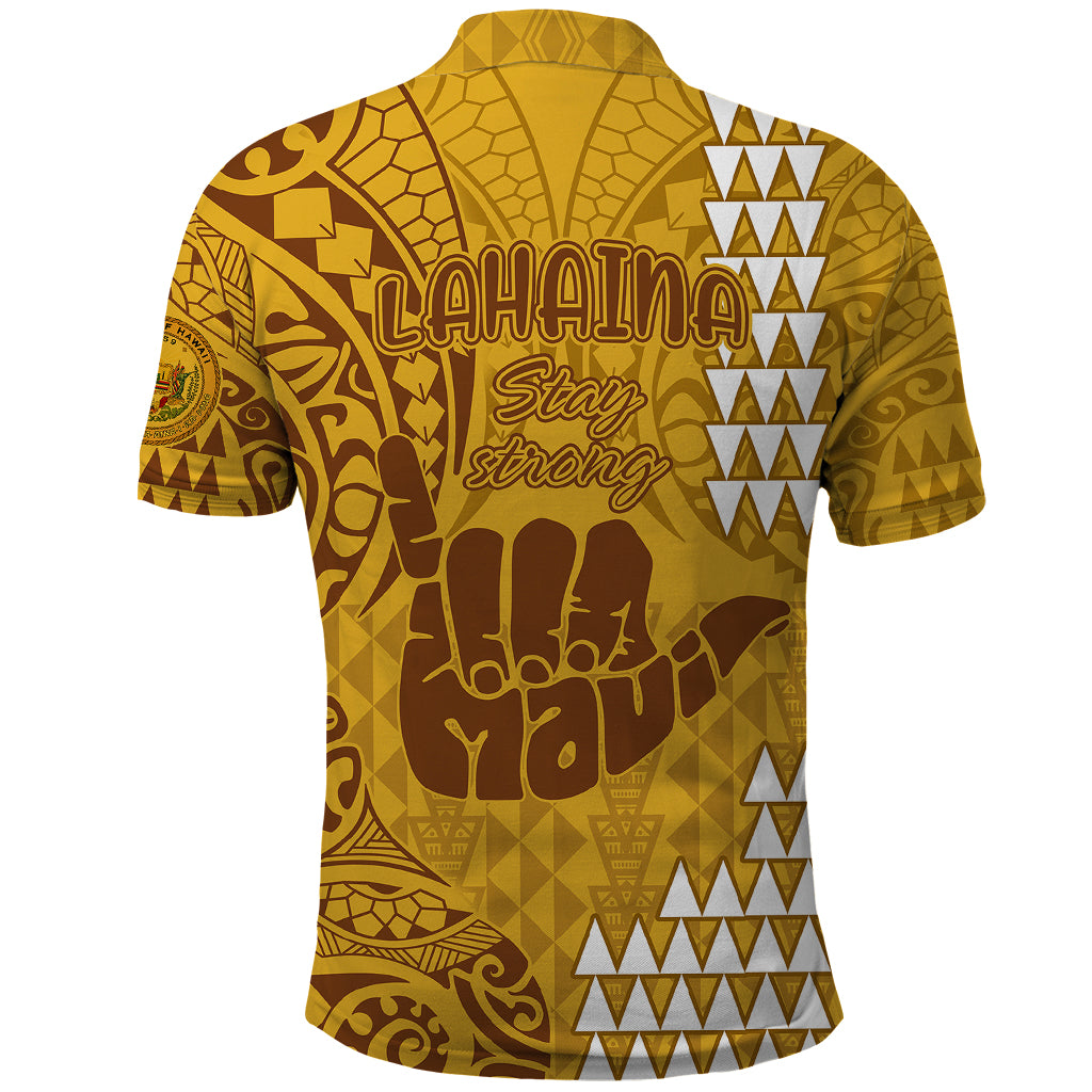 Strong Maui Polo Shirt Good Living Hawaii with Shaka Sign Kakau Tribal Gold - Wonder Print Shop