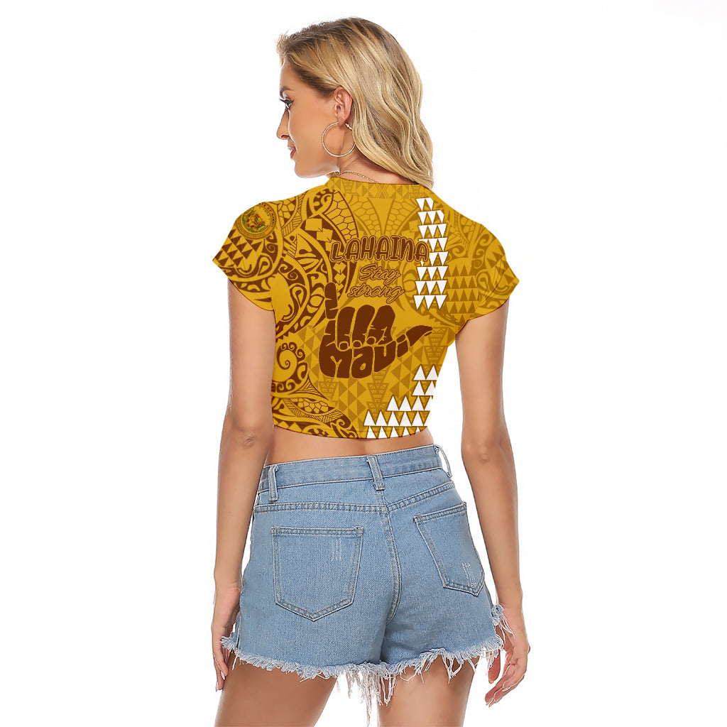 Strong Maui Raglan Cropped T Shirt Good Living Hawaii with Shaka Sign Kakau Tribal Gold - Wonder Print Shop