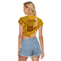 Strong Maui Raglan Cropped T Shirt Good Living Hawaii with Shaka Sign Kakau Tribal Gold - Wonder Print Shop