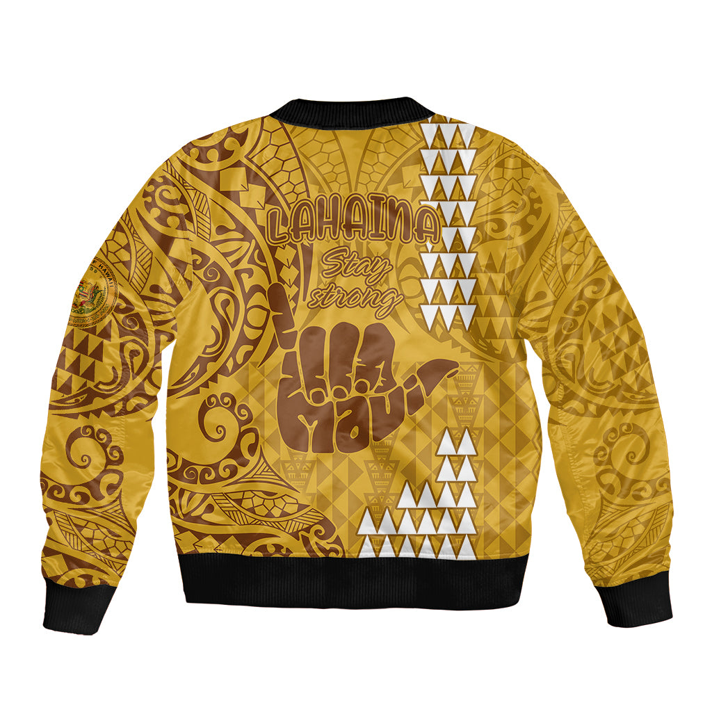 Strong Maui Sleeve Zip Bomber Jacket Good Living Hawaii with Shaka Sign Kakau Tribal Gold - Wonder Print Shop