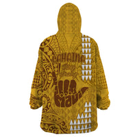 Strong Maui Wearable Blanket Hoodie Good Living Hawaii with Shaka Sign Kakau Tribal Gold - Wonder Print Shop