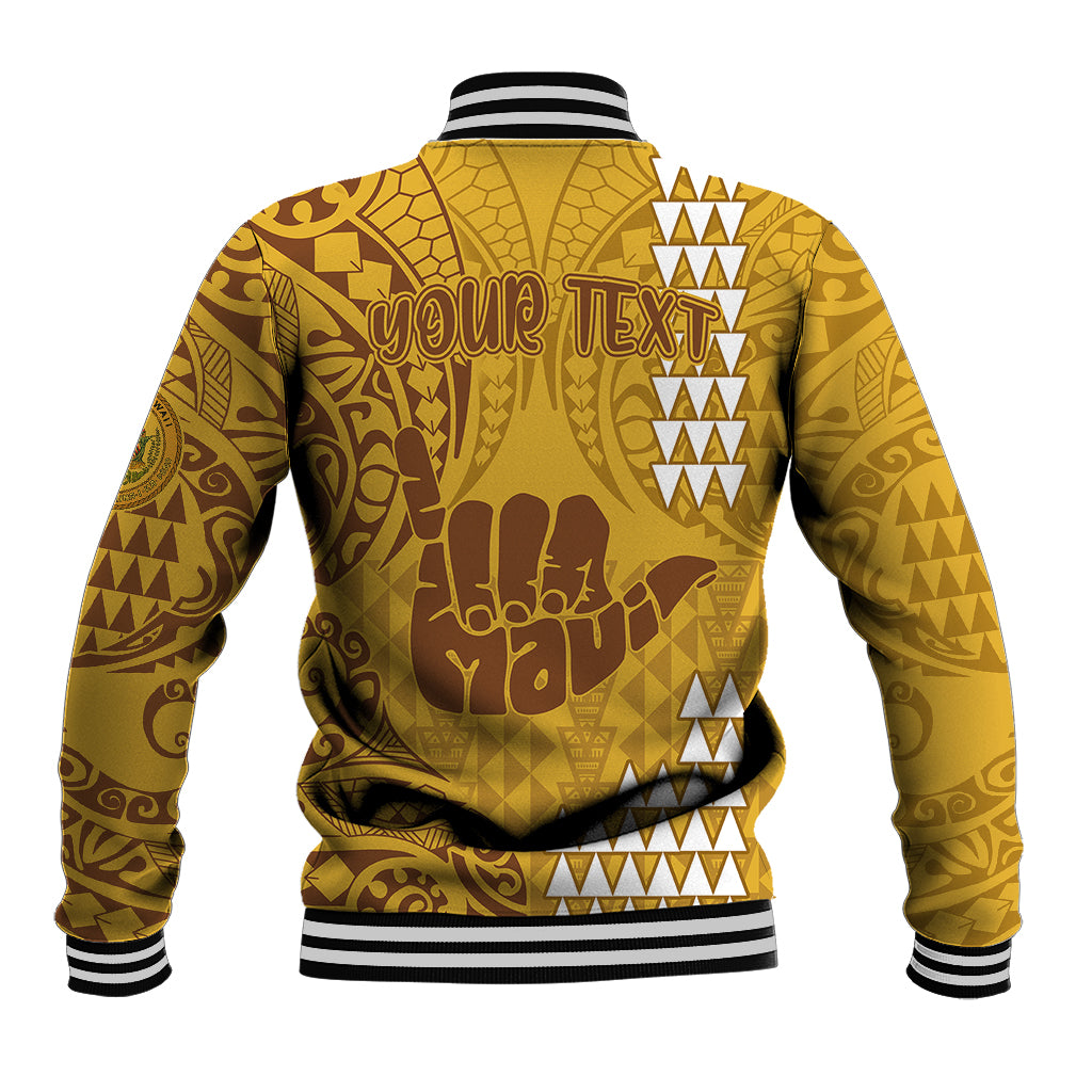 Personalised Strong Maui Baseball Jacket Good Living Hawaii with Shaka Sign Kakau Tribal Gold LT9 - Wonder Print Shop