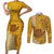 Personalised Strong Maui Couples Matching Short Sleeve Bodycon Dress and Long Sleeve Button Shirts Good Living Hawaii with Shaka Sign Kakau Tribal Gold LT9 - Wonder Print Shop