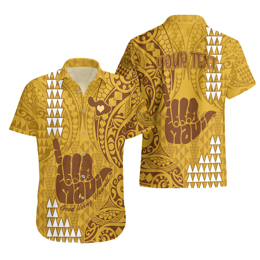 Personalised Strong Maui Hawaiian Shirt Good Living Hawaii with Shaka Sign Kakau Tribal Gold - Wonder Print Shop