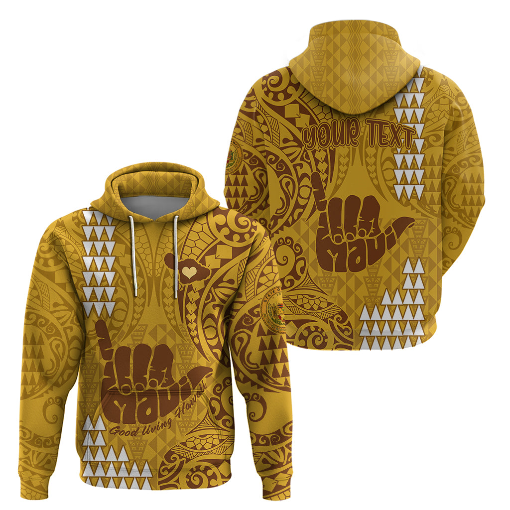 Personalised Strong Maui Hoodie Good Living Hawaii with Shaka Sign Kakau Tribal Gold - Wonder Print Shop