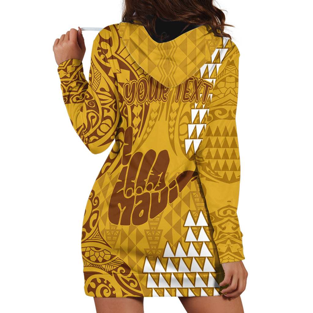 Personalised Strong Maui Hoodie Dress Good Living Hawaii with Shaka Sign Kakau Tribal Gold - Wonder Print Shop
