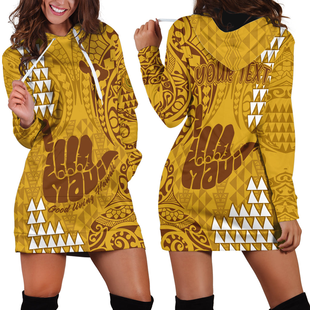Personalised Strong Maui Hoodie Dress Good Living Hawaii with Shaka Sign Kakau Tribal Gold - Wonder Print Shop