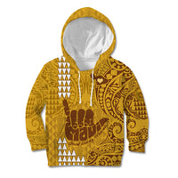 Personalised Strong Maui Kid Hoodie Good Living Hawaii with Shaka Sign Kakau Tribal Gold - Wonder Print Shop