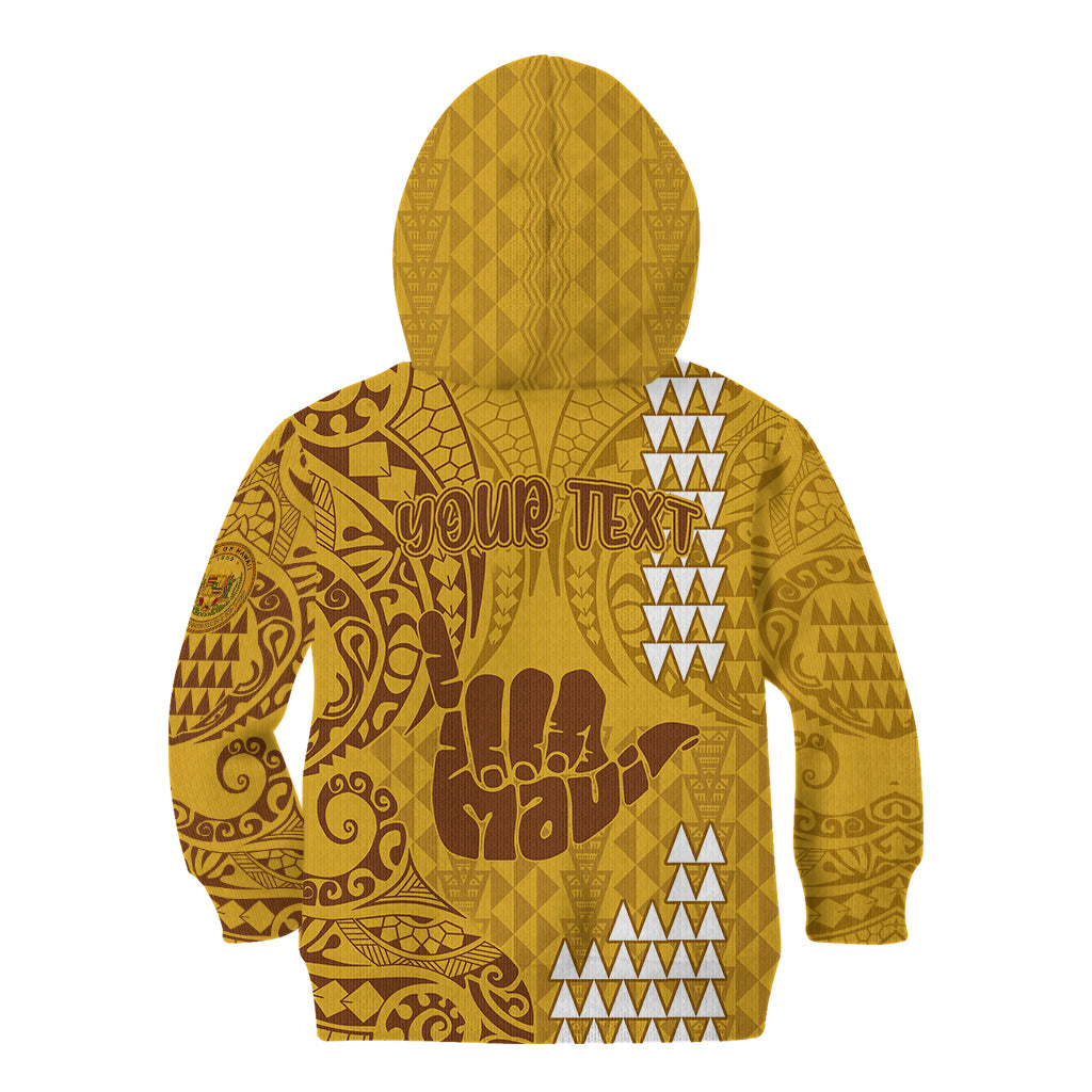 Personalised Strong Maui Kid Hoodie Good Living Hawaii with Shaka Sign Kakau Tribal Gold - Wonder Print Shop