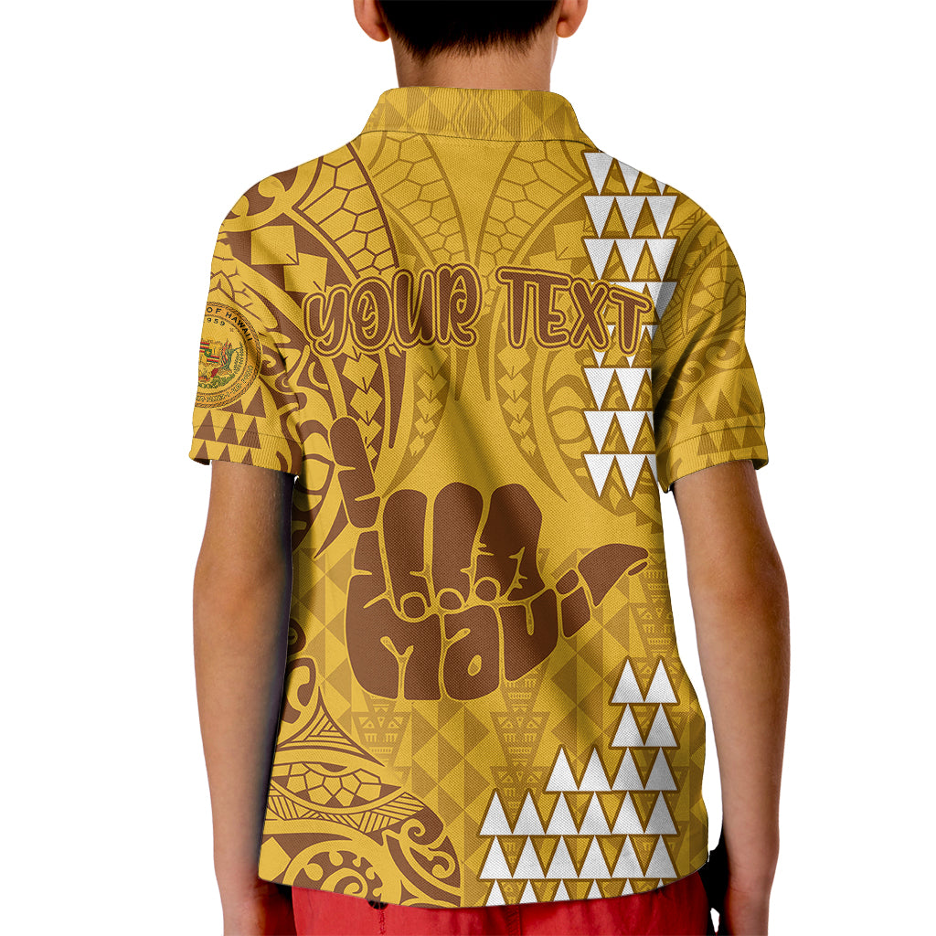 Personalised Strong Maui Kid Polo Shirt Good Living Hawaii with Shaka Sign Kakau Tribal Gold - Wonder Print Shop