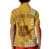 Personalised Strong Maui Kid Polo Shirt Good Living Hawaii with Shaka Sign Kakau Tribal Gold - Wonder Print Shop