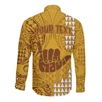 Personalised Strong Maui Long Sleeve Button Shirt Good Living Hawaii with Shaka Sign Kakau Tribal Gold - Wonder Print Shop