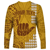 Personalised Strong Maui Long Sleeve Shirt Good Living Hawaii with Shaka Sign Kakau Tribal Gold - Wonder Print Shop
