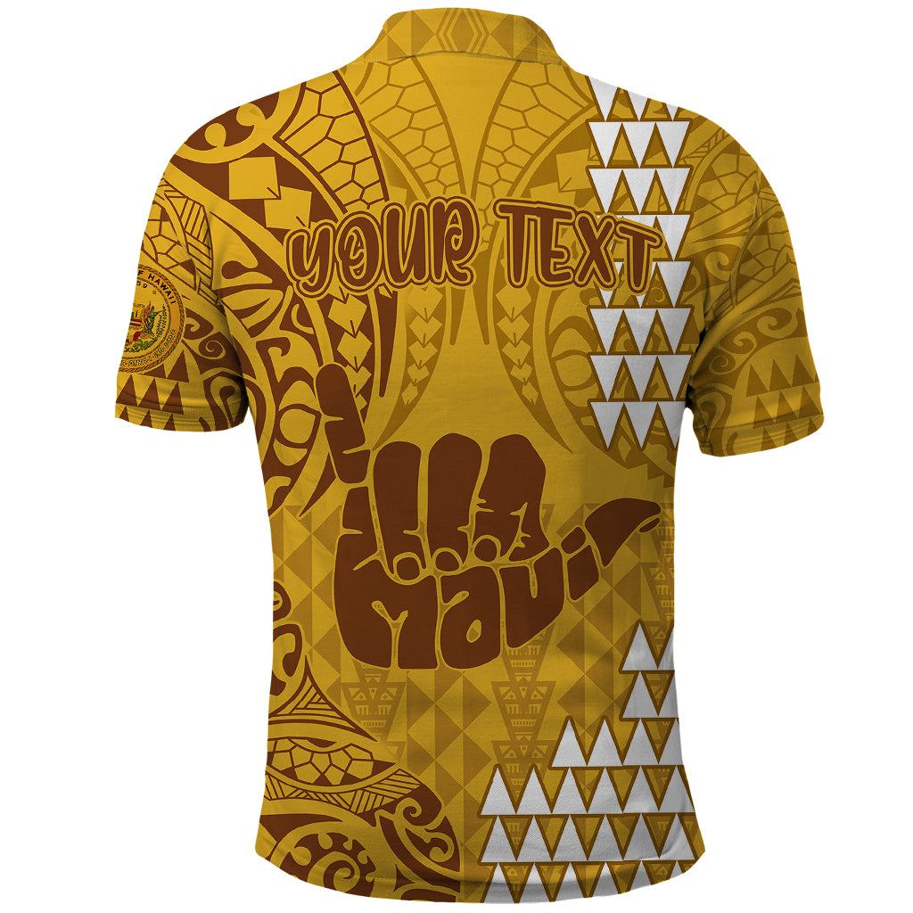 Personalised Strong Maui Polo Shirt Good Living Hawaii with Shaka Sign Kakau Tribal Gold - Wonder Print Shop