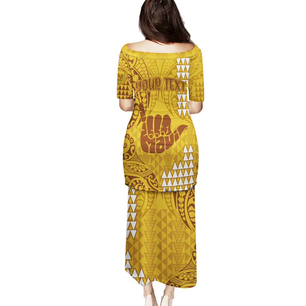 Personalised Strong Maui Puletasi Good Living Hawaii with Shaka Sign Kakau Tribal Gold - Wonder Print Shop