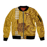 Personalised Strong Maui Sleeve Zip Bomber Jacket Good Living Hawaii with Shaka Sign Kakau Tribal Gold - Wonder Print Shop