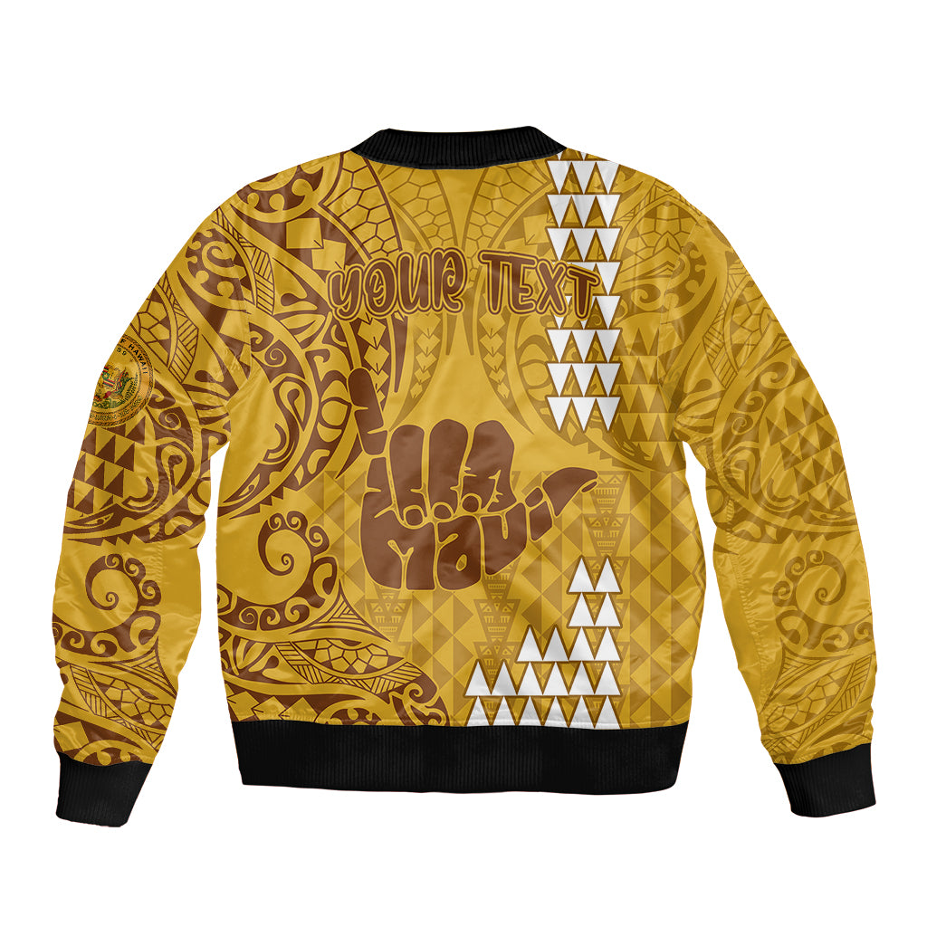 Personalised Strong Maui Sleeve Zip Bomber Jacket Good Living Hawaii with Shaka Sign Kakau Tribal Gold - Wonder Print Shop
