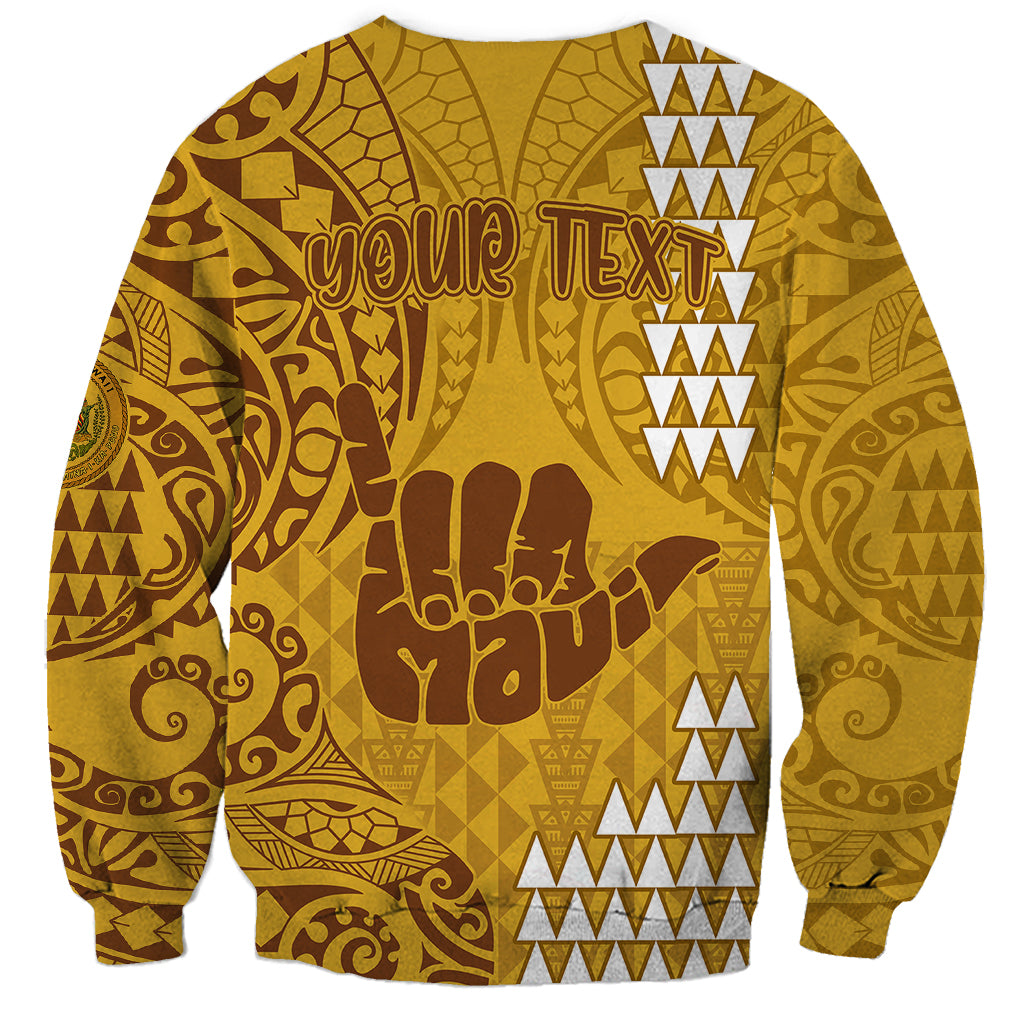 Personalised Strong Maui Sweatshirt Good Living Hawaii with Shaka Sign Kakau Tribal Gold - Wonder Print Shop