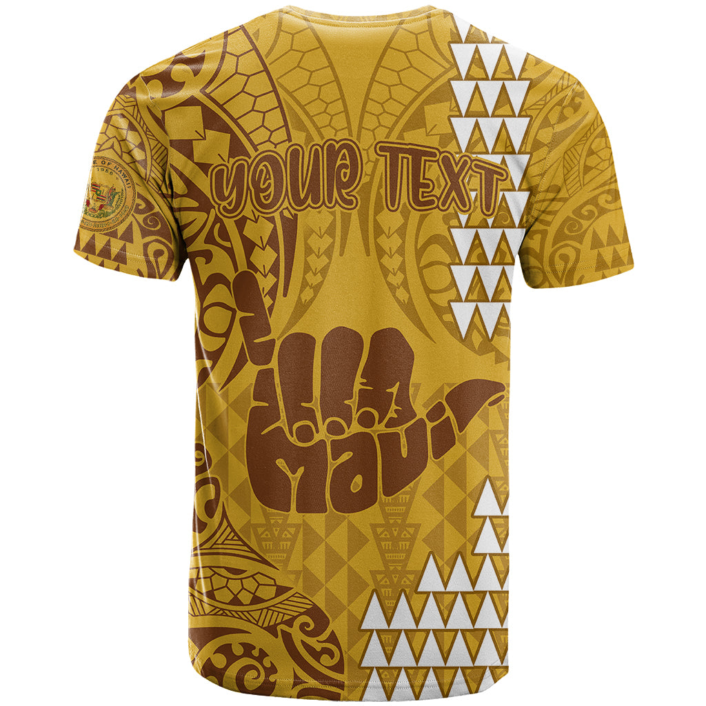Personalised Strong Maui T Shirt Good Living Hawaii with Shaka Sign Kakau Tribal Gold - Wonder Print Shop